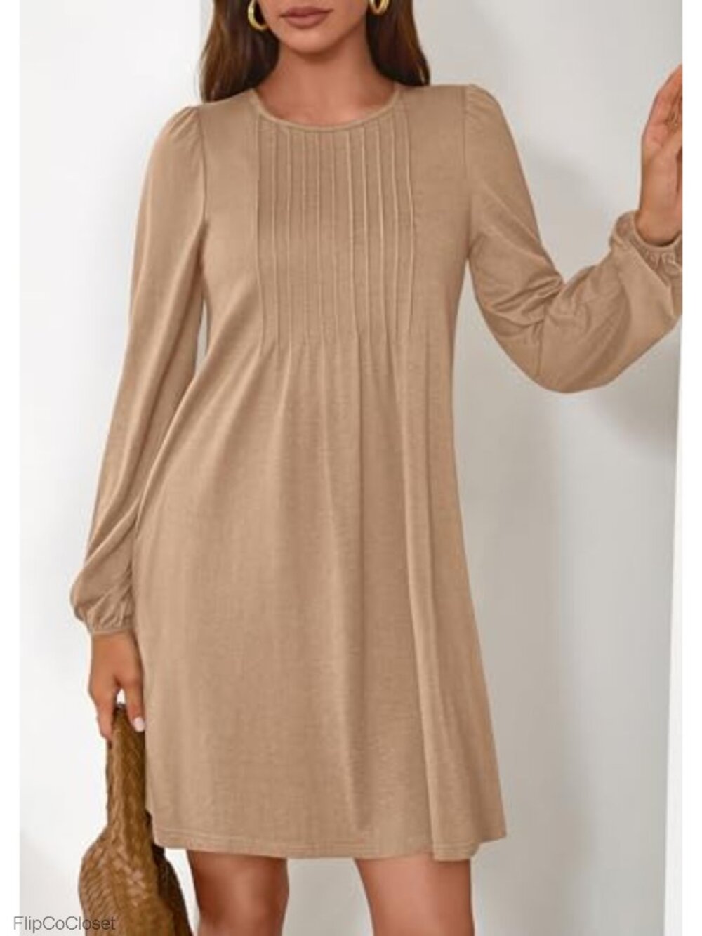Long Sleeve Mini Dress with Pockets Flowy A Line Casual Tunic - Picture 2 of 6